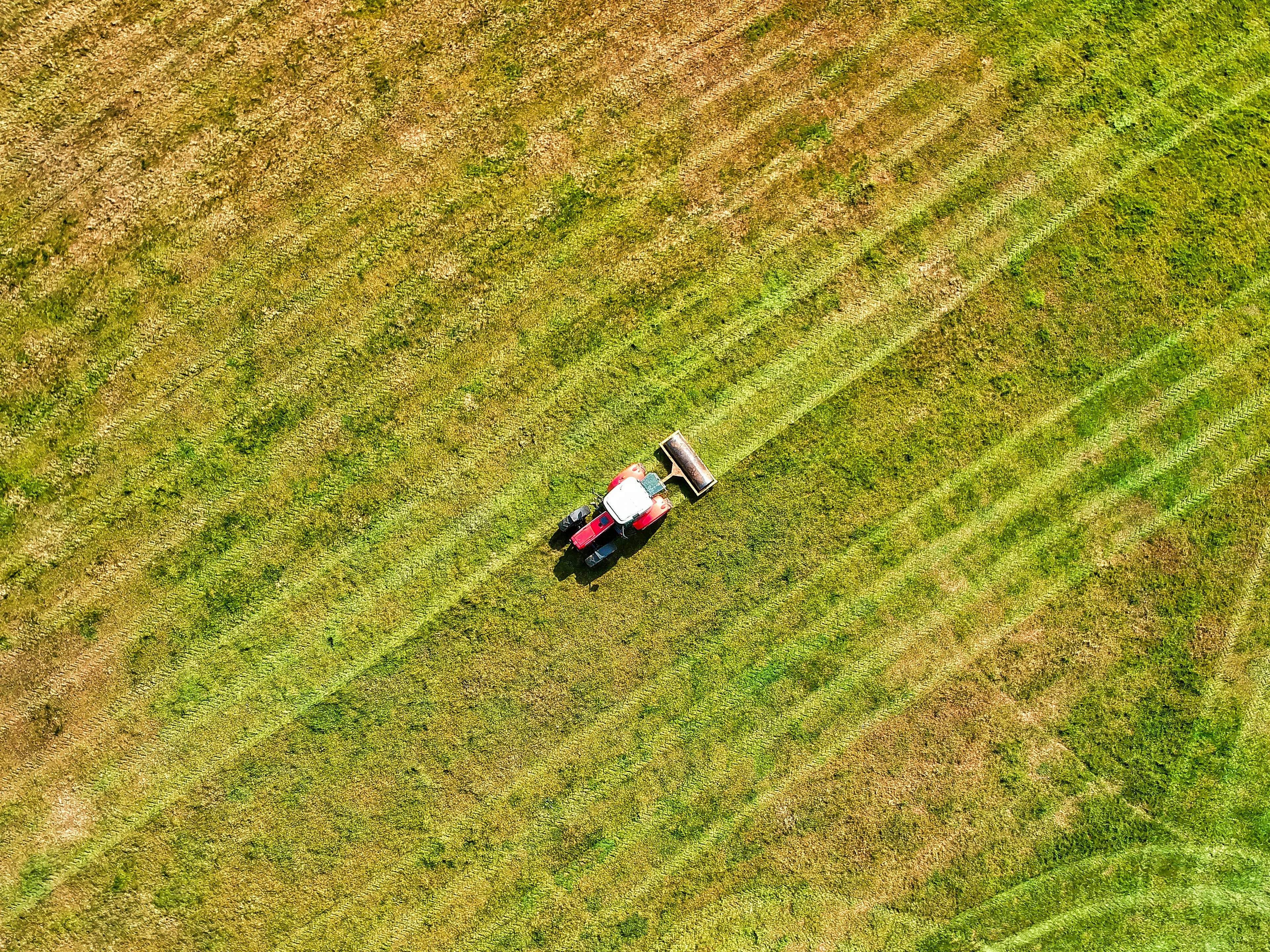 Aerial view of a tractor working a field